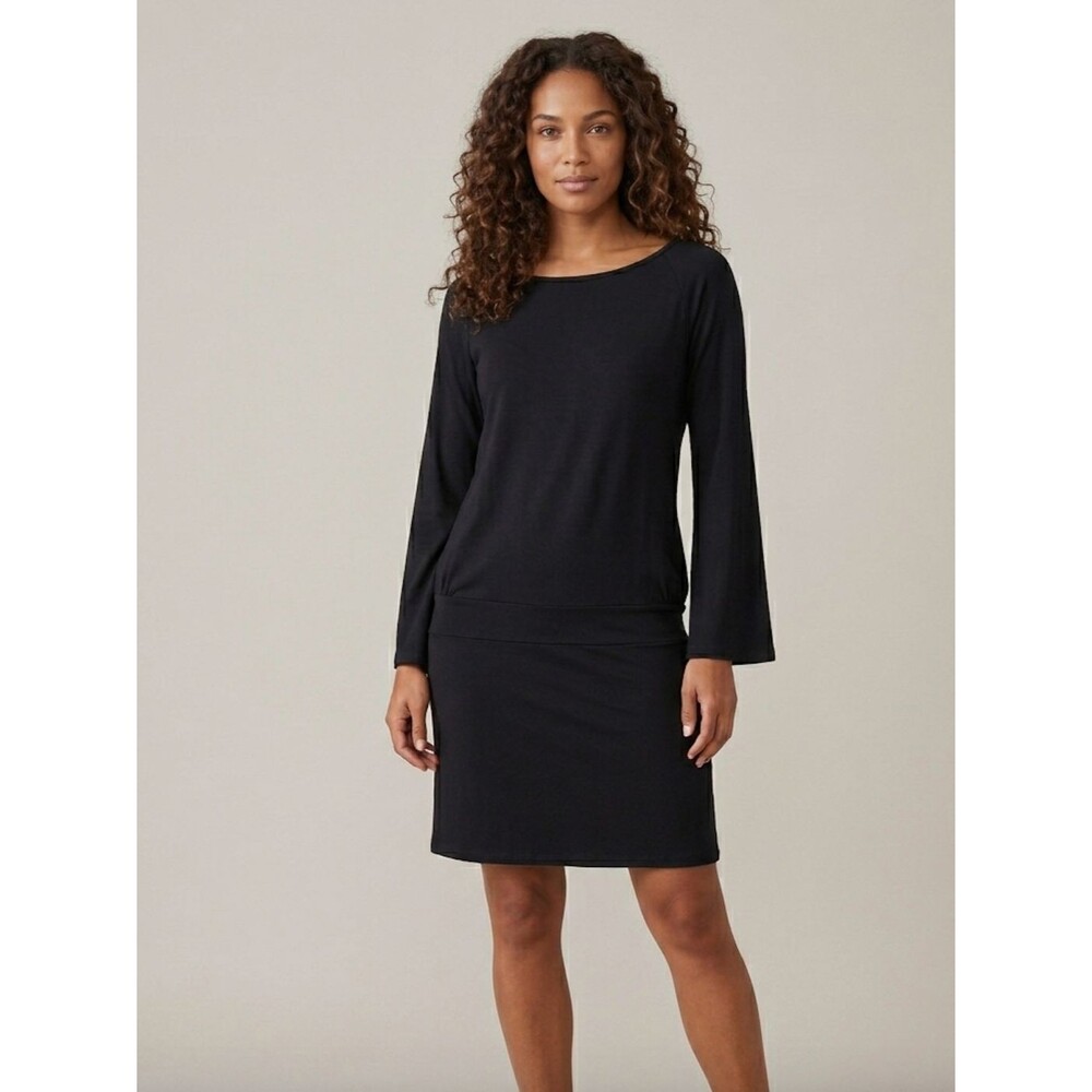 Moda International Bell Sleeve Mini Dress Size Medium Black Y2K Chic Boho Retro
